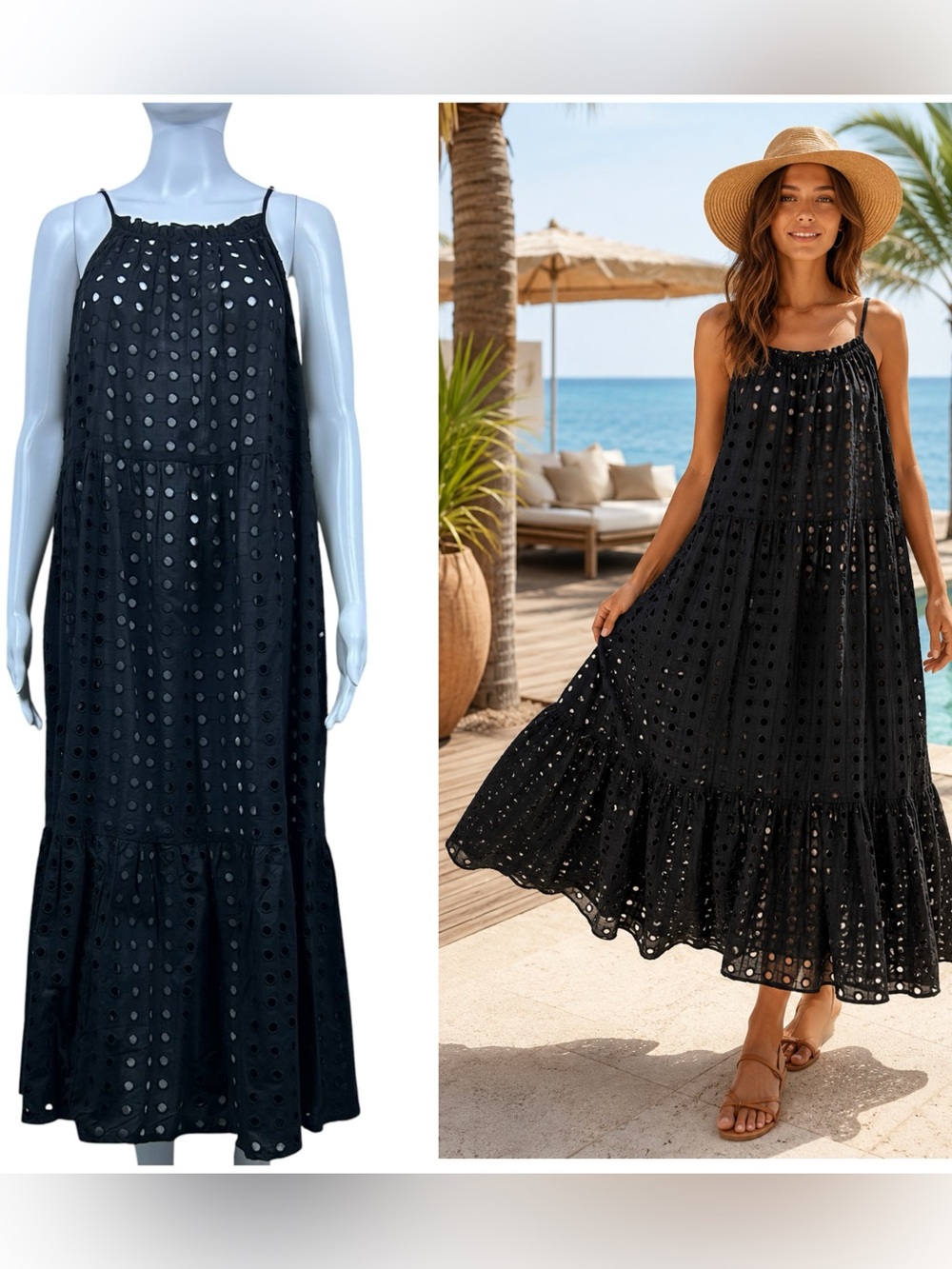 True Destinations Eyelet Maxi Cover Up Dress Size L Beach Resort Vacation Flowy